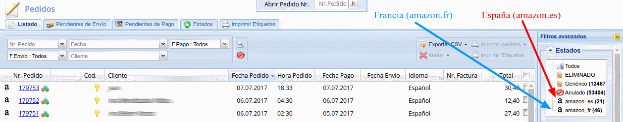 Importación pedidos de Amazon a tienda online Dataweb